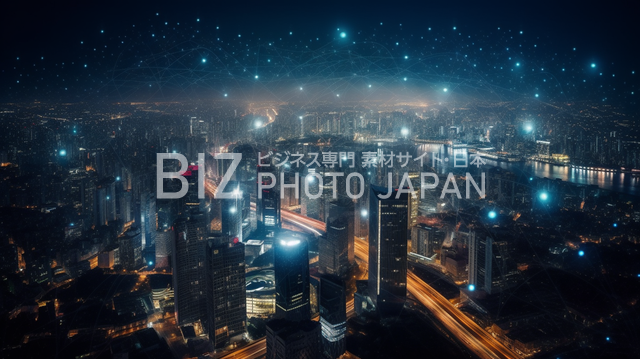 青空を背景にした都市の摩天楼風景写真素材
