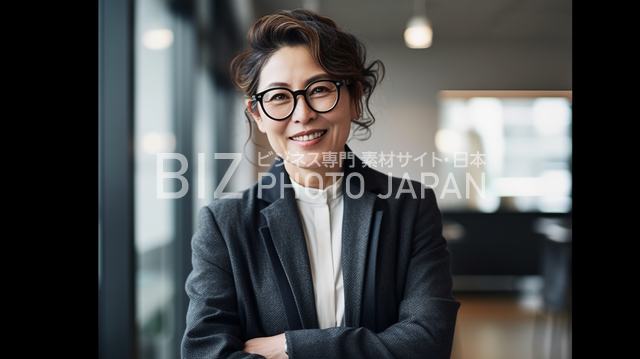 笑顔の日本人女性がラップトップを使う様子