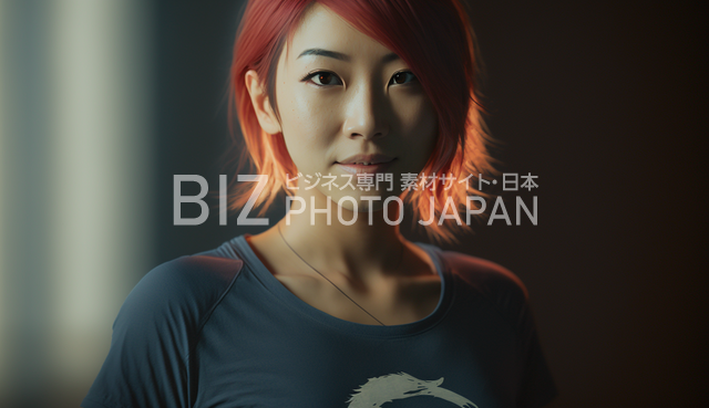紺色のジャケットを着た30歳の日本人女性デザイナーの写真