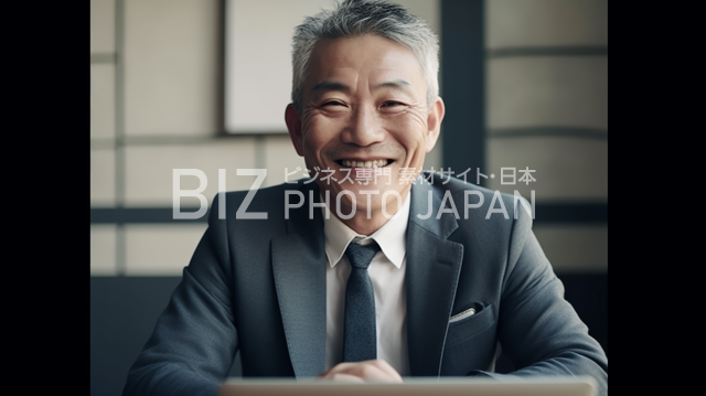 歯を見せて笑っている日本人男性の写真