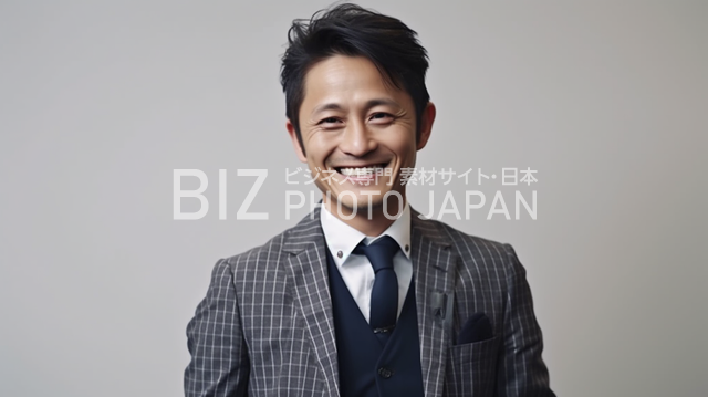 笑顔の日本人男性の全身写真