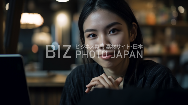 日中カフェでラップトップを操作する22歳の日本人女性