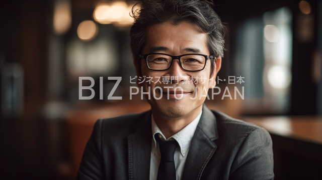 日本人ビジネスマンの笑顔のリーダーシップとメンターシップ