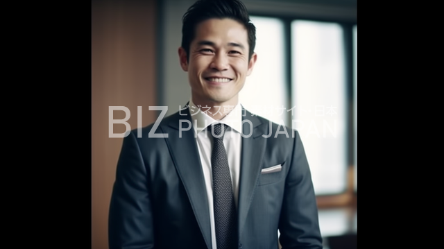 笑顔の日本人男性全身写真