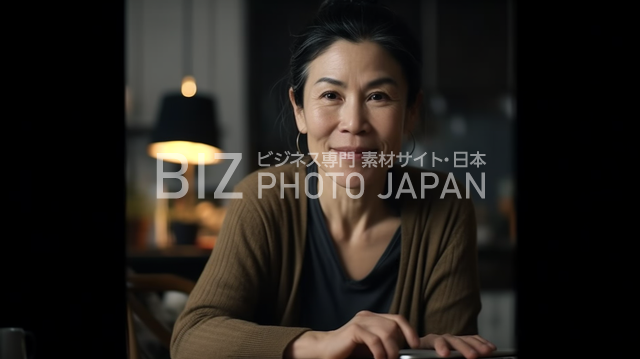 ラップトップコンピューターを操作する日本の主婦