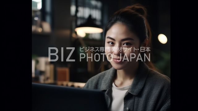 ノートパソコンを操作する日本人女性ビジネスウーマンの
