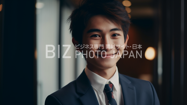 立ちポーズの日本人男性の笑顔