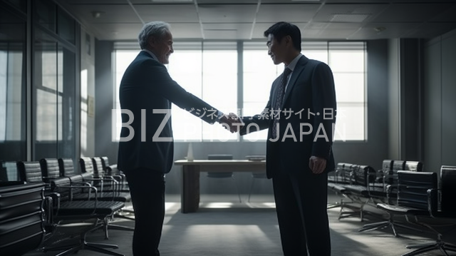会議室で握手をする2人の男性
