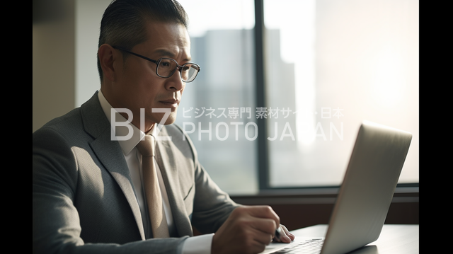 ノートパソコンで仕事に集中するビジネスマン
