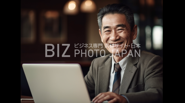 歯を見せてにっこり笑顔の日本人男性