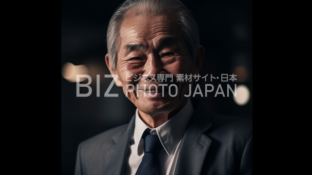 全身写真の日本人男性が笑顔