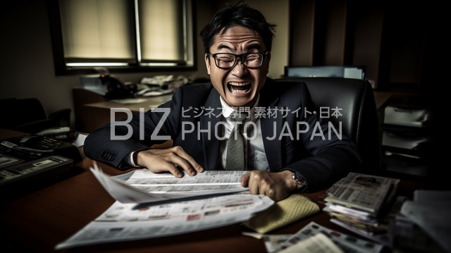 ストレスと挫折感、日本人のトゥージースマイルのビジネスマン