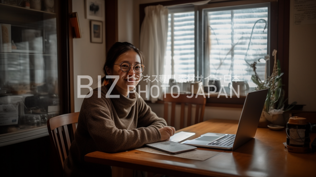 テレワーク・リモートワーク、日本人のトゥージースマイルのビジネスマン