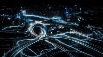 車のヘッドライトの光跡撮影がきれいな都市高速道路