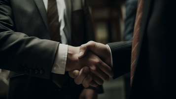 ビジネスシーンで握手する男性たちのクローズアップ写真素材