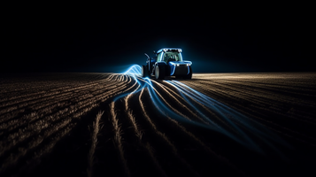 農業機械が走ることを表す白い輝く線のイラスト