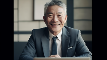 歯を見せて笑っている日本人男性の写真