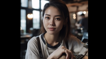 カフェで昼間にラップトップを操作する22歳の日本人女性