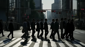 渋谷交差点を通り過ぎるビジネスマンのプロンプト映像素材