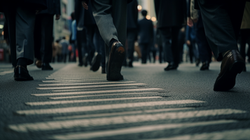 渋谷を歩くビジネスマンの足のクローズアップ