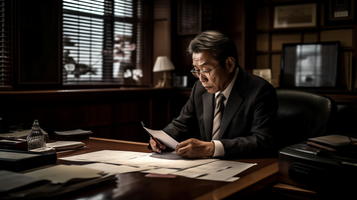 日本のビジネス写真、契約書の取り交わし