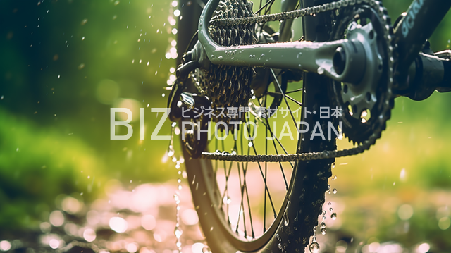 濡れた自転車のチェーン