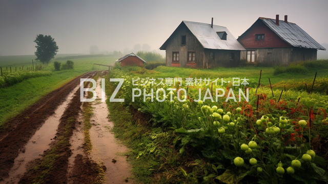 雨の日の農場