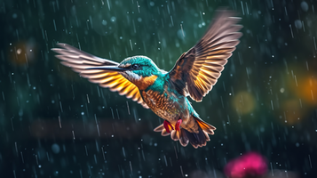 雨の中を飛ぶ鳥