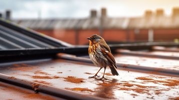 濡れた屋根の上の鳥