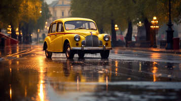 雨の中を走るタクシー