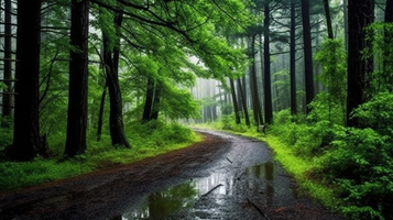 雨の中の森