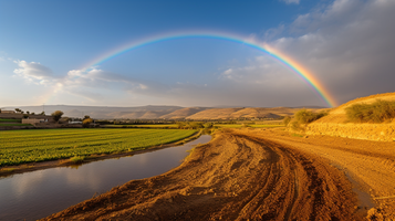 マスカット畑に映る虹の風景