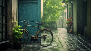 雨に濡れた自転車